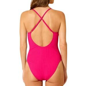 Shade & Shore Pink One Piece Swimsuit Medium Cross Back V Neck